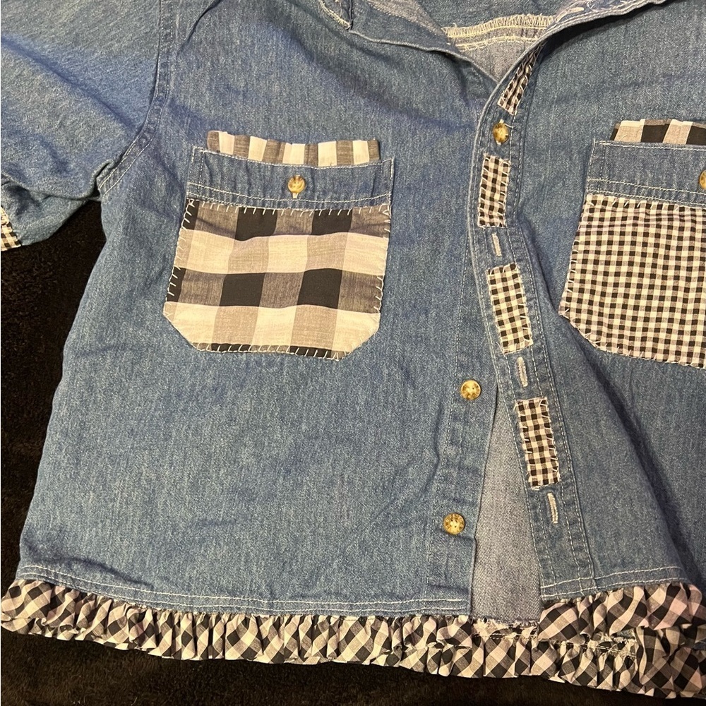 Vtg Crafted Denim Patchwork Button Up Crop Top Women’s Size 12-14 - Picture 5 of 8